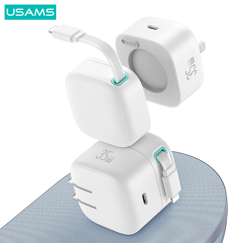 USAMS US-CC212 XMF Series PD 35W GaN Fast Charger with 8Pin Magnetic Retractable Cable Module, CN Plug USAMS US-CC212 XMF Series PD 35W GaN Fast Charger with 8Pin Magnetic Retractable Cable Module, CN Plug